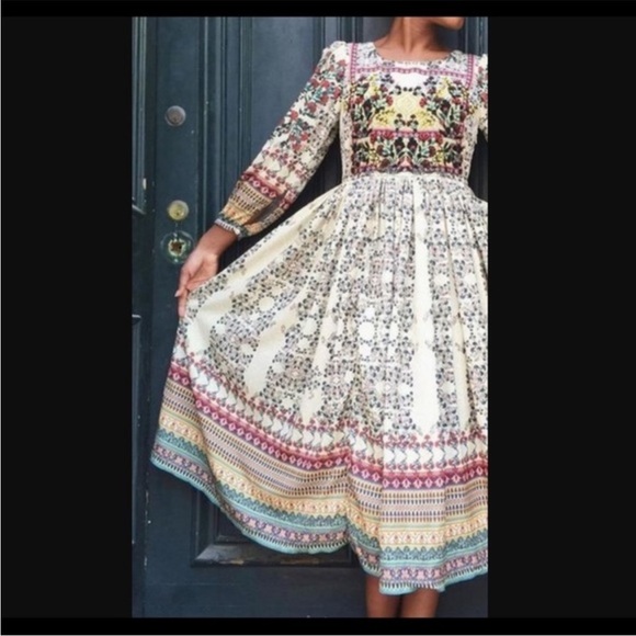 Anthropologie Dresses & Skirts - Anthropologie BHANUNI Far Fields Field flowers floral beaded dress puffy sleeves